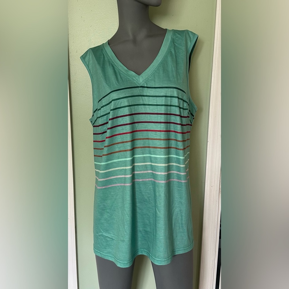 Modlilly Tank Top Green Striped Sleeveless Soft Casual Size XL NIB